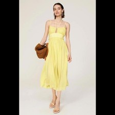 Ulla Johnson Freya Soft Yellow Halter Dress Open Back Cotton Midi Summer Size 8