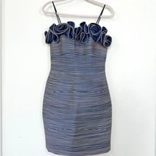 Sonia Peña Sleeveless Structured Cocktail Dress Blue Tan Formal Occasionwear S