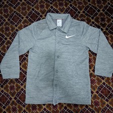 Nike Therma-FIT kids Gray Heathered Collared Button-Front Jacket Pockets S