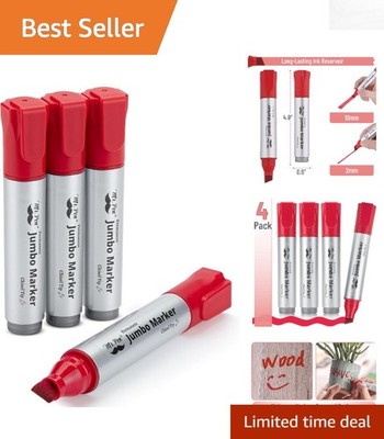 Durable 4 Pack Jumbo Red Chisel Tip Permanent Markers for Artistic Expression