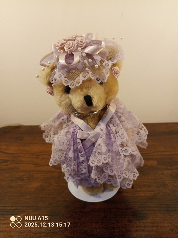 Vintage Purple Lacy Princess Poseable Collectable Teddy Bear Fancy Dress