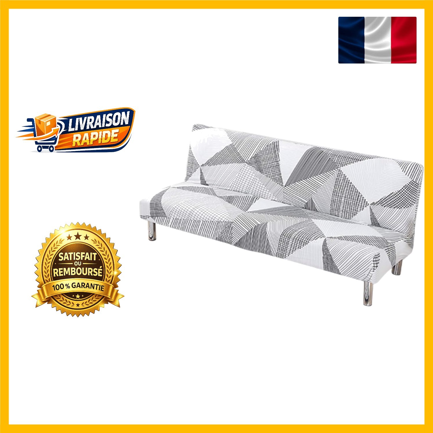 Housse de canapé modern 3 places extensible gris en coton