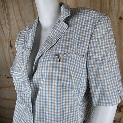 HUCKE Gingham Blazer Jacket Womens 16/18 Short Sleeve Seersucker Vintage 1990s