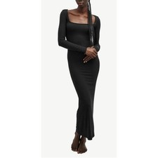 SKIMS Soft Lounge Long Sleeve Dress Onyx Black Ribbed Maxi Square Neck 2X