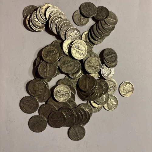 Mercury Dimes $10 Fave Value 90% Silver 2 Rolls 100 Coin Bulk Lot