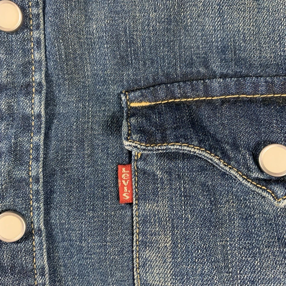 Levis Shirt Mens Medium Blue Denim Pearl Snap Western Rodeo Cowboy Barstow - Image 3 of 4