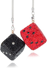 Bling Diamond Dice Car Hanging Accessories Crystal Rear View Black And Red Bling Diamond Dice Car Hanging Accessories Crystal Rear View Black And Red