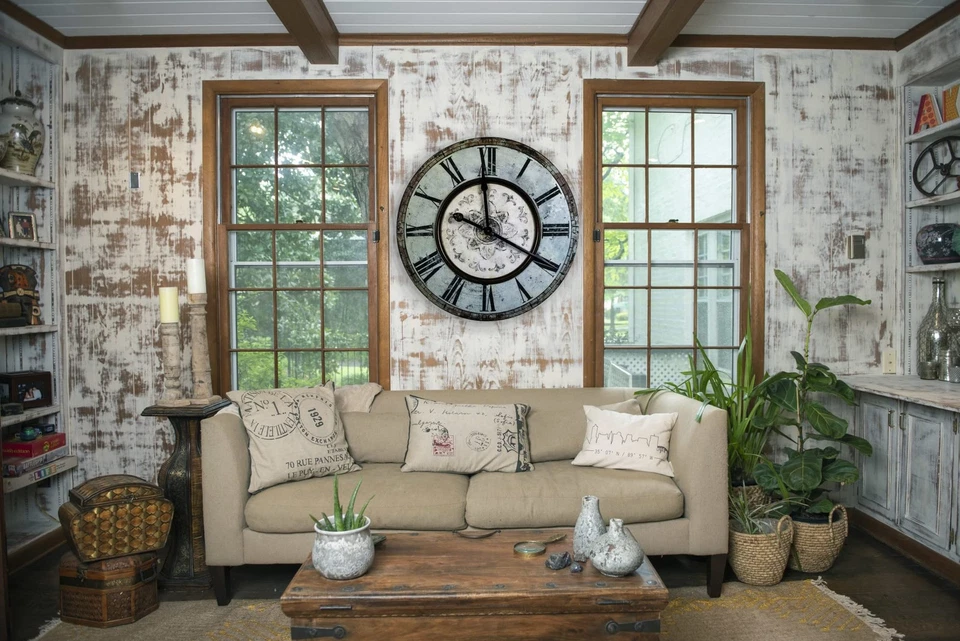 Reloj de pared redondo verde menta envejecido Foto 3 de 4