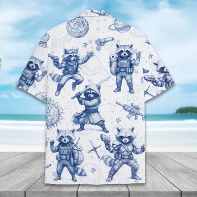 Space Raccoon Hawaiian Shirt Men Beach Vacation Animal Print Summer Aloha