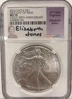 2016 Silver American Eagle 30th Anniver. NGC MS70 Elizabeth Jones FDOI