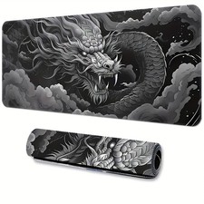 40 90cmExtra-Large Dragon Gaming Mouse Pad - Monochrome Design with White  Blac