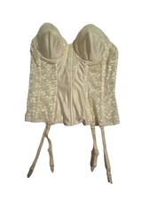 Vtg Carnival Lace Bustier Corset Garter Size 36B Ivory Longline Semi Sheer Union