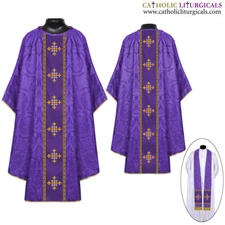 NEW Violet Gothic Vestment & Stole set with Jerusalem Cross Embroidery, Chasuble