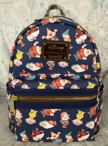 NWT Loungefly Disney Snow White and the Seven Dwarfs AOP Blue Mini Backpack