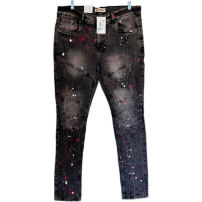 NWT Blind Trust Black Jeans Paint Splatter Red And White 40x32 Hip Hop 