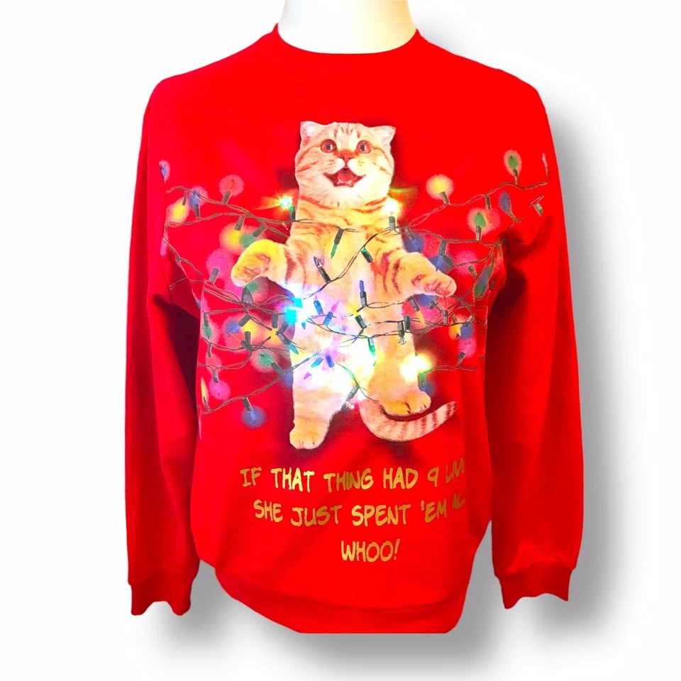 Свитшот Fifth Sun оранжевый кот со светодиодной подсветкой уродливый рождественский размер XL - Изображение 4 из 4