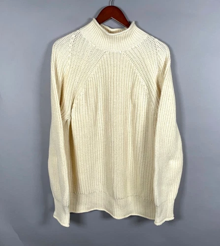 J.Crew Cotton Relaxed Rollneck Sweater Women's Large Ivory Cream Chunky Knit