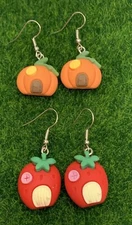 Pumpkin Earring, Strawberry Earring, Funny Food Earring, Gift Idea, Food Jewelry