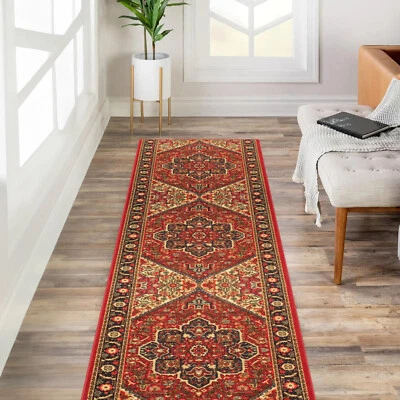 AMERIDECOR Custom Size Hallway Runner Rug Non Slip Rubber Back RED Traditional Oriental