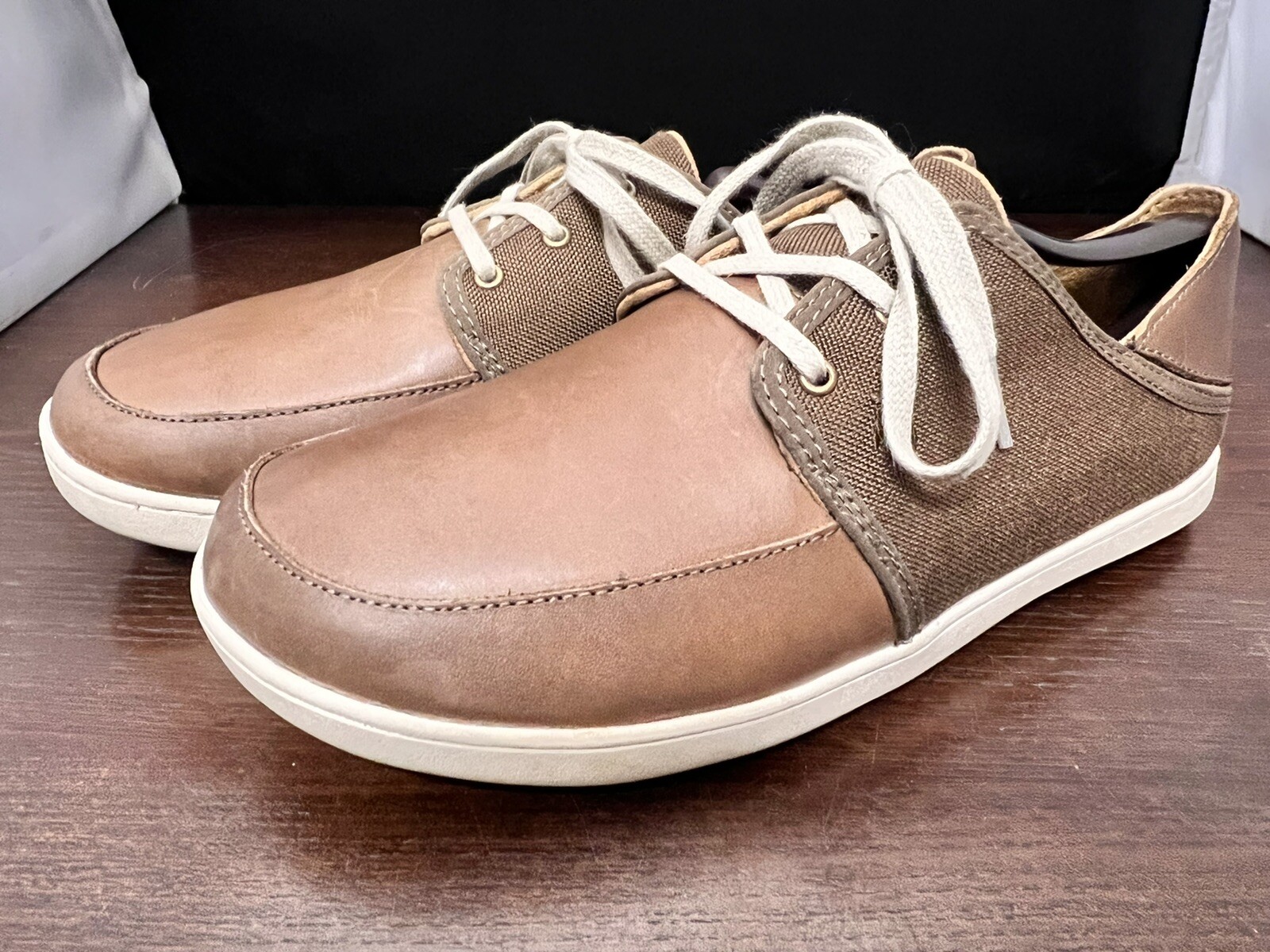 Olukai Nohea Lace Brown Leather with 