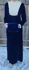 Lorrie Deb Vintage 1960s Royal Blue Velvet Maxi Dress  with Muff and Hat  11/12