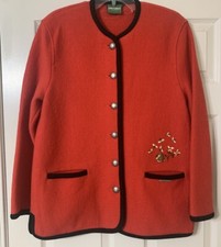 Nwot Geiger Pure New Wool Bumble Bee Embroidered Red Jacket Size 38 / Us M (s10)