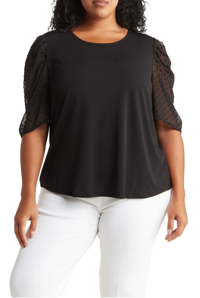 NWT Adrianna Papell Clip Dot Sleeve Crepe Top 1X eBay