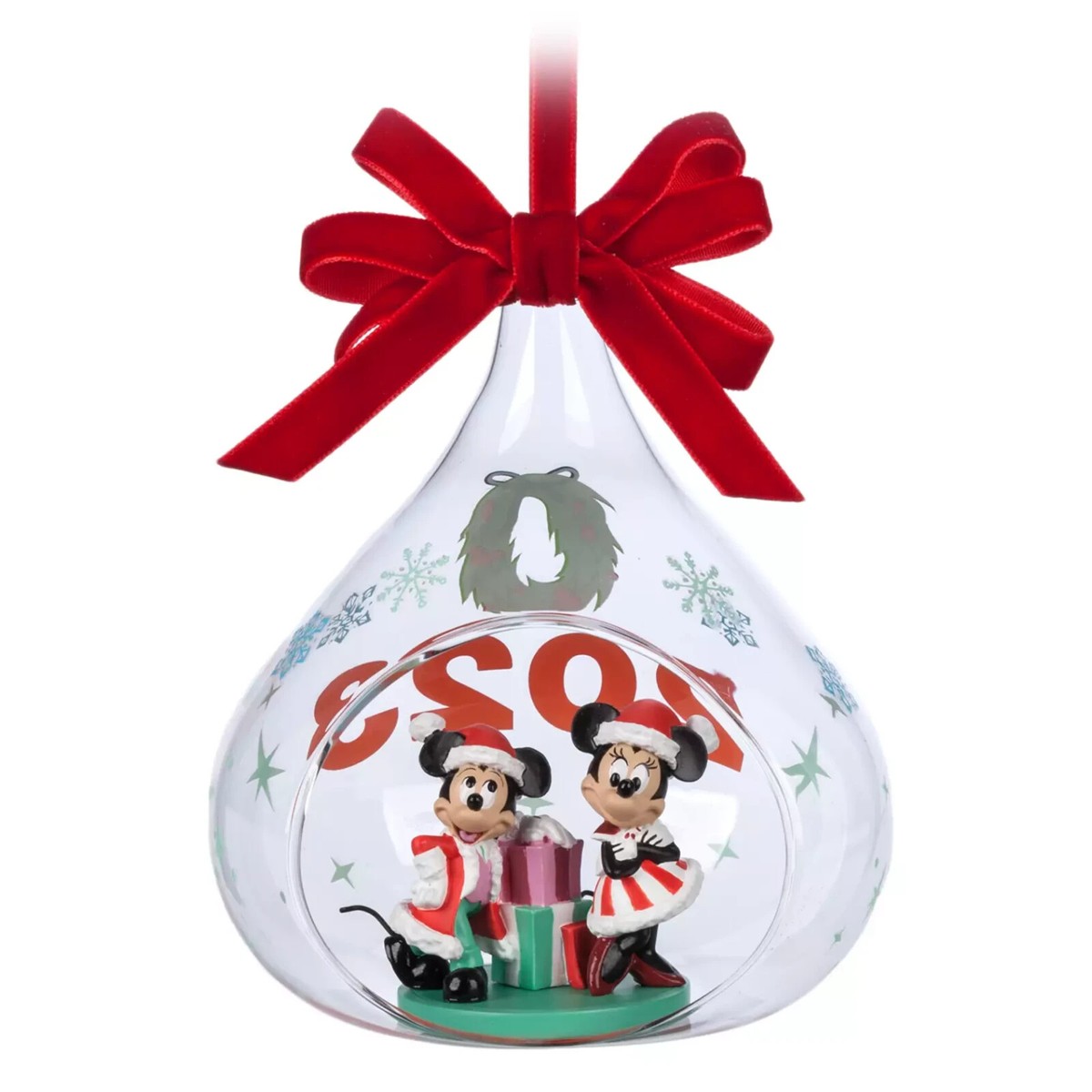USディズニー Mickey Minnie【新品】リングケースオーナメント　2点 Santa Mickey Mouse and Minnie Mouse 2023 Glass Drop