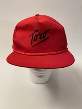 Vtg Toro Snapback Trucker Hat Embroidered Red Cap Mesh Rope Lawn Mower MADE USA