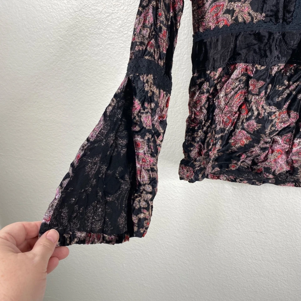 Top para mujer Faded Glory negro talla M Babydoll terciopelo cachemira caprichoso hada boho Foto 4 de 4