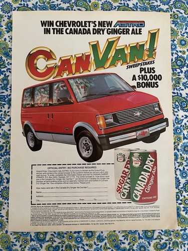Vintage 1985 Canada Dry Ginger Ale Print Ad Chevy Van Giveaway