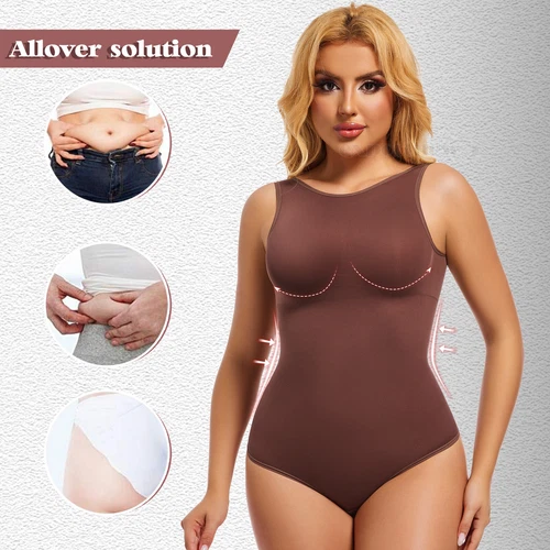 Women Crew Neck Full Body Shaper Slimming Firm Control Tummy Bodysuit Shapewear - Picture 9 of 33