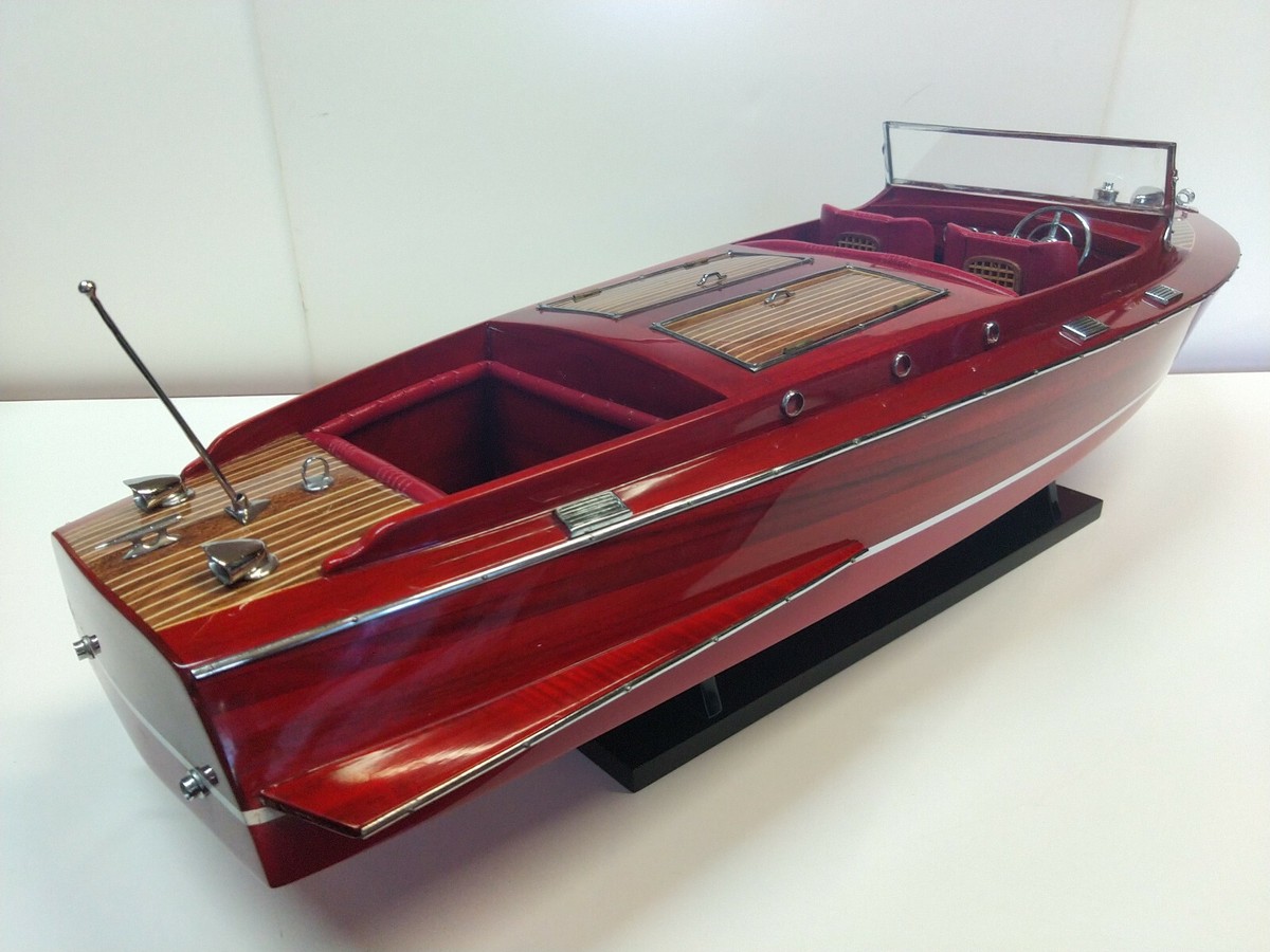 Maquette Bateau Riva En Bois - 80 Cm - Fait Main, Avec Présentoir