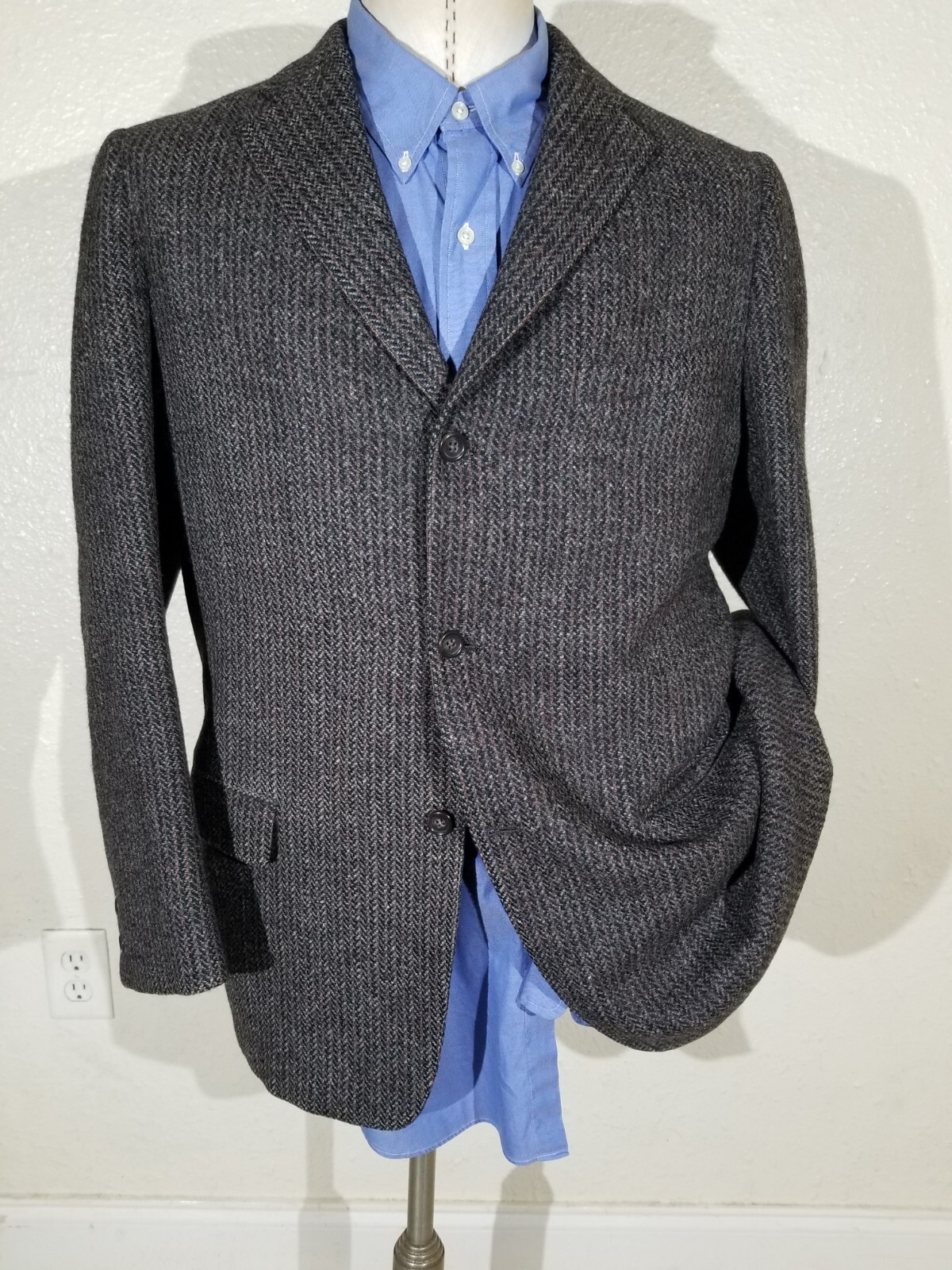 38R Vintage herringbone Tweed ENGLAND HandWoven rainbow Sport Coat Jacket Blazer image 2