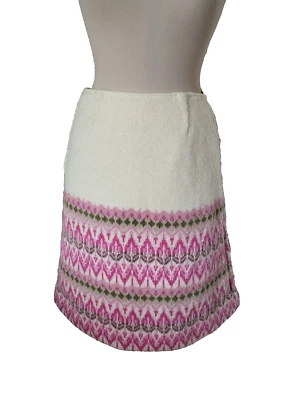 N48 JUPE laine tricot maille jacquard T.36/38 VINTAGE 70 knitted skirt sz XS/S - Photo 1/4
