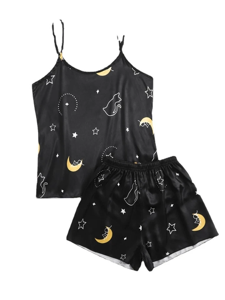 Cami Vest Shorts Lingerie Pyjamas Set Pj Sleepwear Women Ladies Satin Silk Lace - Image 3 of 4