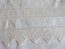 Pair Dainty White Cotton French Shams Pillow Cases Side Button Crochet Fringe