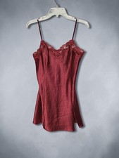Victorias Secret Satin Lace Slip Dress Chemise M Dark Coquette Romantic Red