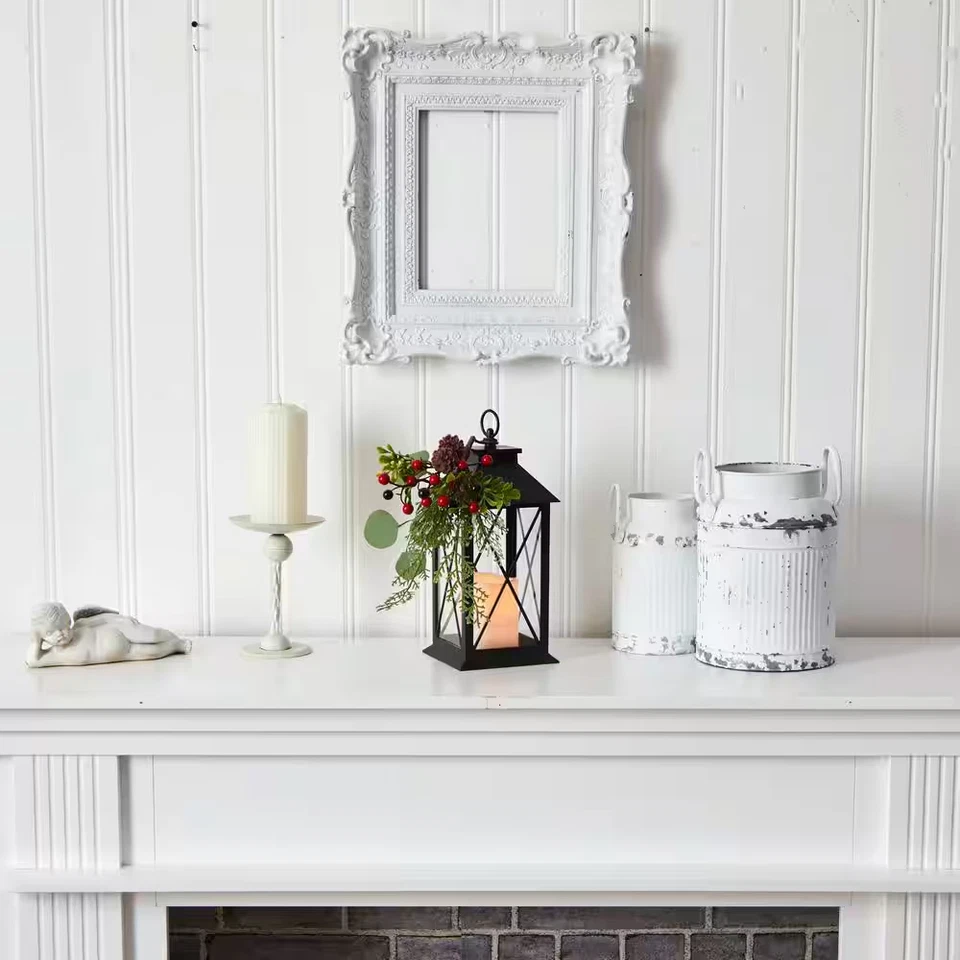 12 pol. Lanterna de metal artificial Natal bagas e verduras férias sem iluminação - Imagem 4 de 4