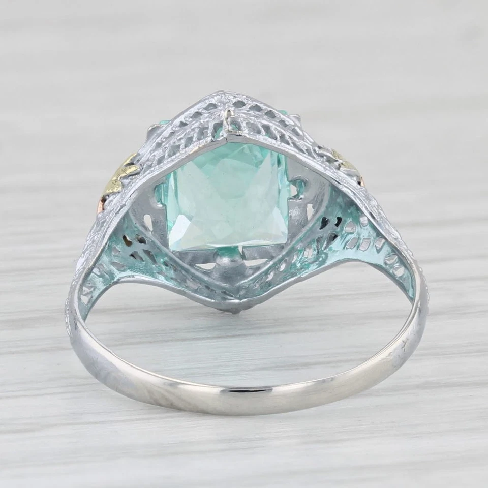 Anillo de espinela verde vintage creado en laboratorio filigrana de oro blanco de 10 k talla 6,25 Foto 4 de 4