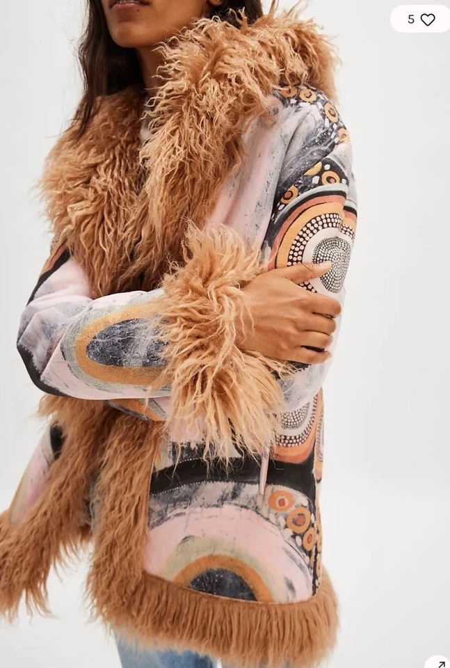 Abrigo Free People Unreal Fur Yawarr Estampado Penny Lane Imitación Gamuza Declaración XS