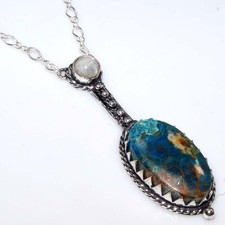 Exclusive Shattuckite Rainbow Moonstone 925 Silver Plated Necklace 18