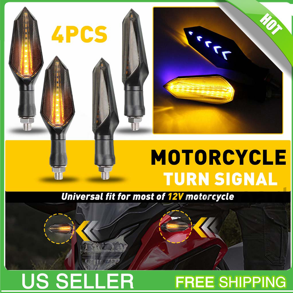 Motorcycle LED Turn Signals Amber Sequential Brake Lights ABS 4pcs