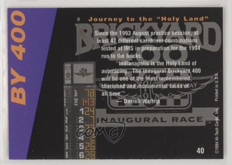 1995 Hi-Tech Brickyard 400 Gold Foil Journey to the Holy Land #40 - Image 2 of 2