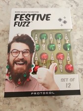 Protocol Festive Fuzz Beard Decorating Set Christmas Tree Ornaments Clip On