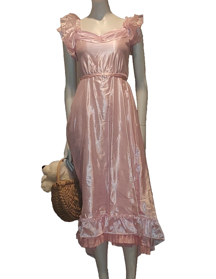 De colección Años 70 JC Penney Rosa TAFETÁN MIDI Art Deco, Formal Talla 12 Jr (x-pequeño) Foto 2 de 4