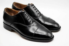 Handmade Black Cap Toe Genuine Leather Oxford Lace Up Formal Dress Shoes For Men