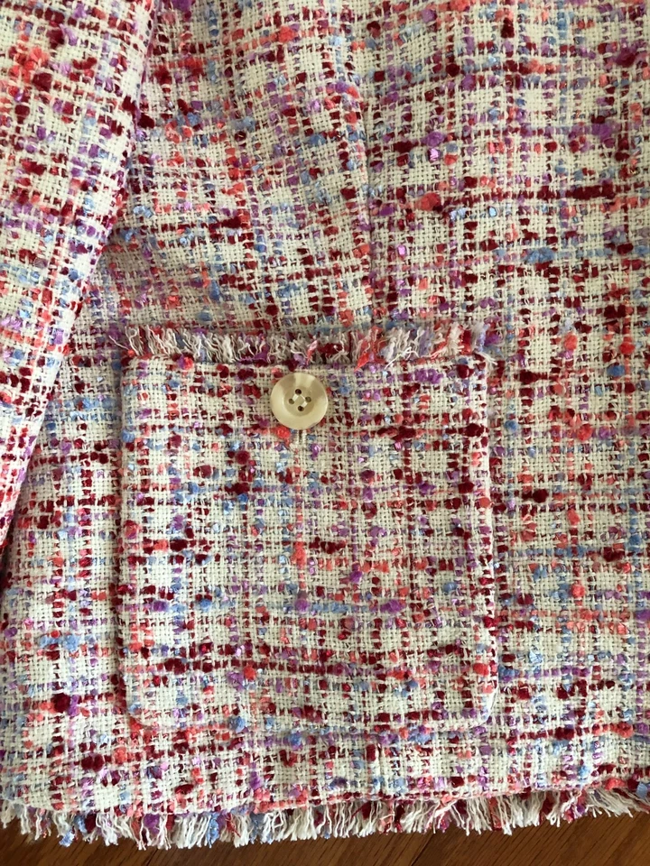 NUEVO CON ETIQUETAS Chaqueta Blazer Ann Taylor 6 Rosa Multicolor Tweed Flecos Recortada Carrera Foto 2 de 4