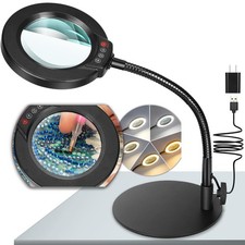 Krstlv 10X Magnifying Glass with Light and Stand, 5 Color 10X-12.6in, Black