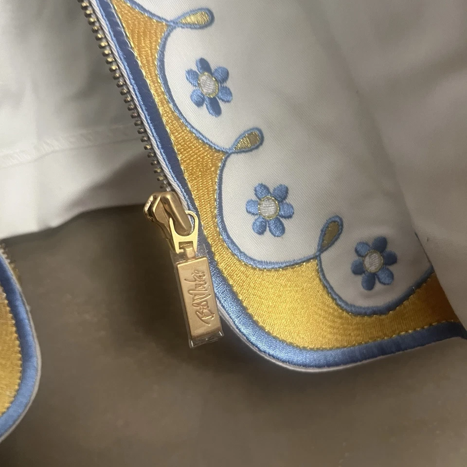 Chaqueta Bob Mackie Usable Arte Blanca Cremallera Bordada Corte Láser Azul Amarillo 2X Foto 4 de 4